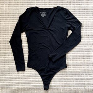 Everlane Black Long Sleeve V-Neck Bodysuit - Small